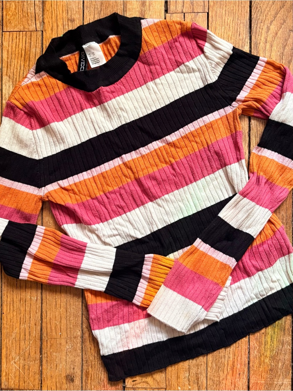 Striped Rib-Knit Sweater Pink, Orange & Black